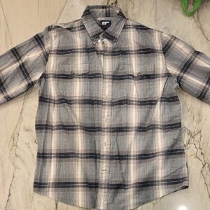 Lands' End Men's Gray and White Plaid Shirt